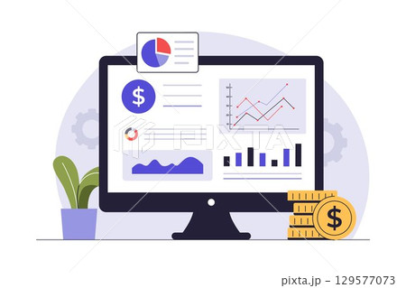 Financial Dashboard on Computer Screen Illustration Financial Dashboard on Computer Screen Illustration 129577073