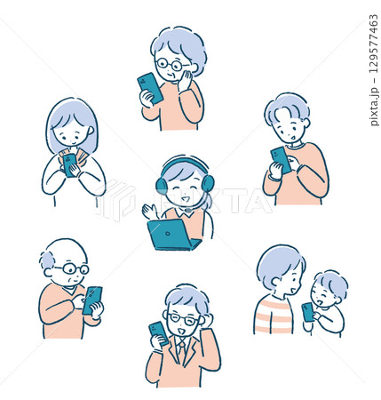 スマホと人々とカスタマーセット 129577463