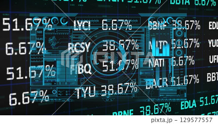 Image of digital screen with financial data and graphs Image of digital screen with financial data and graphs 129577557