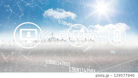Image of data processing over cityscape Image of data processing over cityscape 129577840