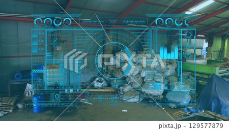 Image of data processing over debris in warehouse 129577879