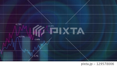 Image of data processing and shapes on black background Image of data processing and shapes on black background 129578006