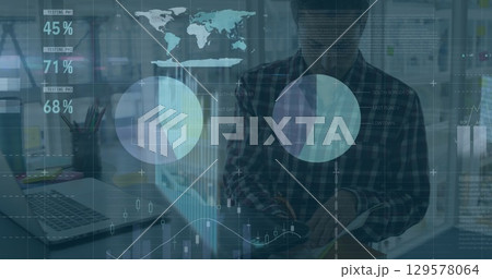 Image of data processing over caucasian businessman 129578064