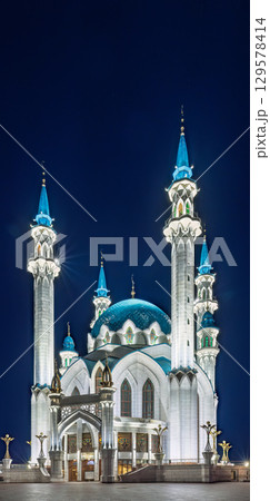 Kul Sharif mosque in Kazan Kremlin, Tatarstan, Russia. It is tourist attraction of Kazan. Kremlin. The main attraction of the city of Kazan. 129578414