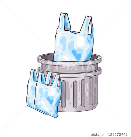 illustration of trash can and plastic bags 129578741