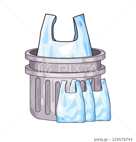 illustration of trash can and plastic bags 129578743