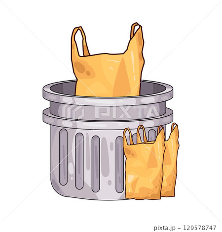 illustration of trash can and plastic bags 129578747