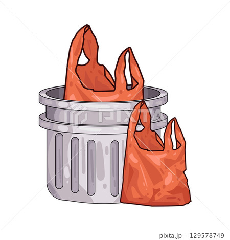 illustration of trash can and plastic bags 129578749