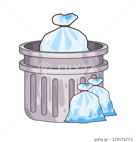 illustration of trash can and plastic bags 129578753