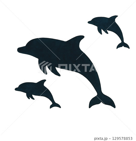 イルカ親子のシルエット切り抜きイラスト(背景透過PNG) イルカ親子のシルエット切り抜きイラスト(背景透過PNG) 129578853