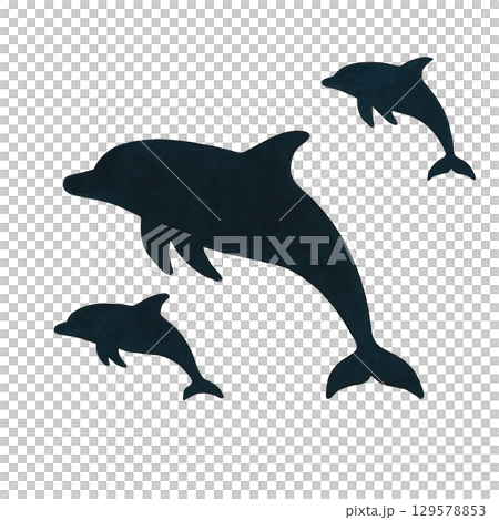 イルカ親子のシルエット切り抜きイラスト(背景透過PNG) イルカ親子のシルエット切り抜きイラスト(背景透過PNG) 129578853