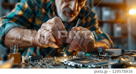 Senior technician installing electronic...のイラスト素材 [129578916] - PIXTA