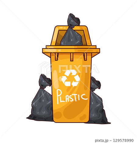 illustration of recycling bin with plastic bags illustration of recycling bin with plastic bags 129578990