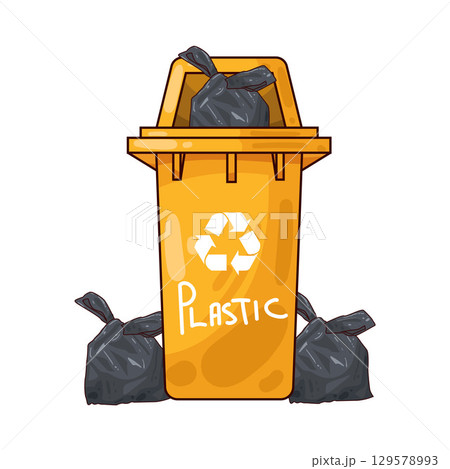 illustration of recycling bin with plastic bags 129578993