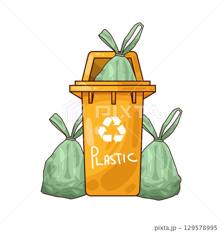 illustration of recycling bin with plastic bags illustration of recycling bin with plastic bags 129578995