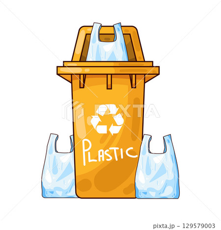 illustration of recycling bin with plastic bags illustration of recycling bin with plastic bags 129579003