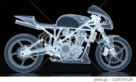 オートバイのレントゲン写真、モノクロ オートバイのレントゲン写真、モノクロ 129579129