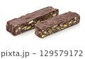 Dubai chocolate . Decadent pistachio-filled chocolate bar 129579172