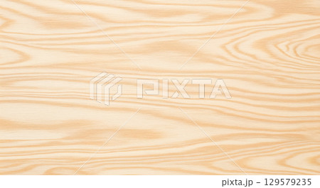 Light wood texture of pine or plywood, natural wooden background with swirly grain pattern, empty table top or floor surface for rustic design project 129579235