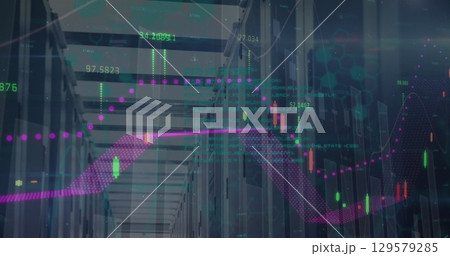 Image of financial data and graphs over servers Image of financial data and graphs over servers 129579285