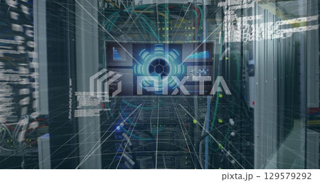 Image of data processing over server room Image of data processing over server room 129579292