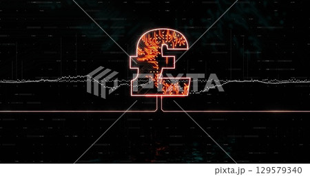 Image of pound sign with circuit board over data processing 129579340