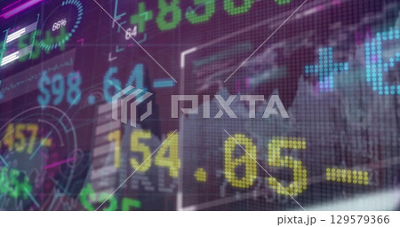 Image of digital screen with financial data and graphs Image of digital screen with financial data and graphs 129579366