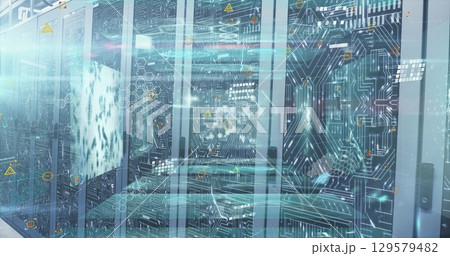 Image of dna strand, data processing over computer servers 129579482