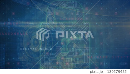 Image of digital padlock with integrated circuit over data processing on navy screen Image of digital padlock with integrated circuit over data processing on navy screen 129579485