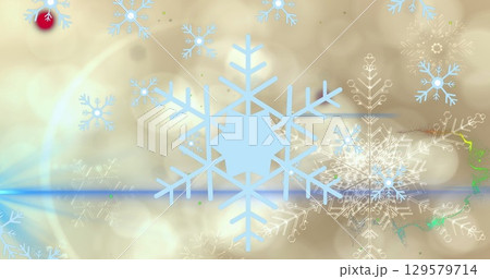 Image of light spots over snow falling Image of light spots over snow falling 129579714