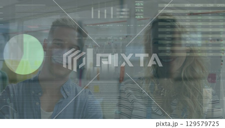 Image of data processing over caucasian business people 129579725