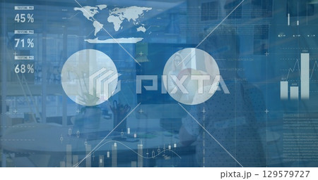Image of data processing over caucasian businesswoman 129579727