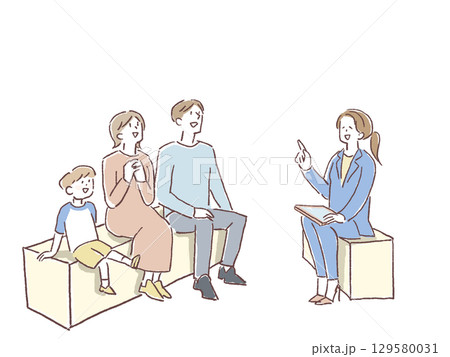 スーツを着た女性と家族 スーツを着た女性と家族 129580031