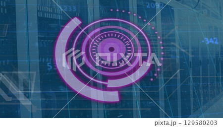 Image of purple circle with data over servers Image of purple circle with data over servers 129580203