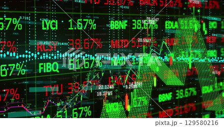 Image of digital screen with financial data and graphs 129580216