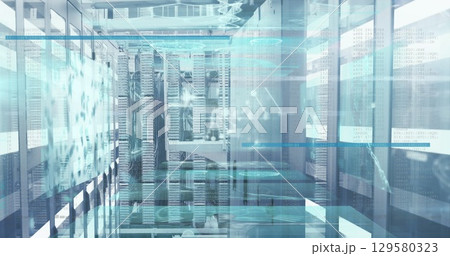 Image of dna strand, data processing over computer servers 129580323