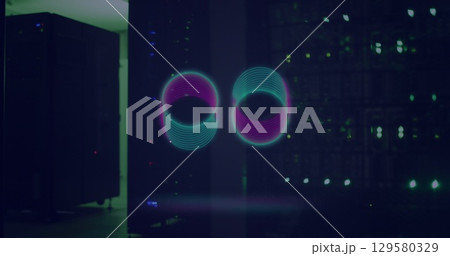 Image of neon circles overs servers Image of neon circles overs servers 129580329
