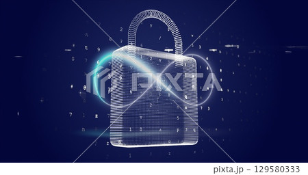 Image of infinity over digital padlock and numbers in navy space 129580333