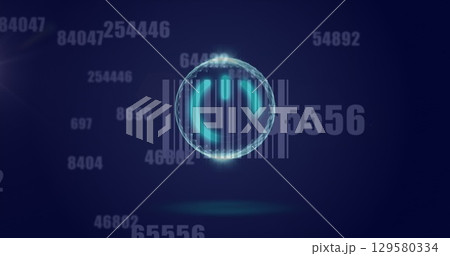 Image of circle with power button over digital screen with financial data Image of circle with power button over digital screen with financial data 129580334
