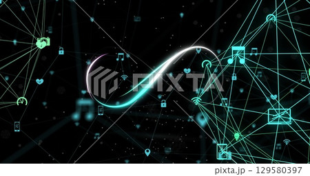 Image of icons over network of connections 129580397