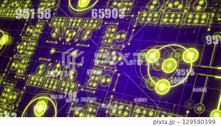 Image of numbers over moving shapes 129580399