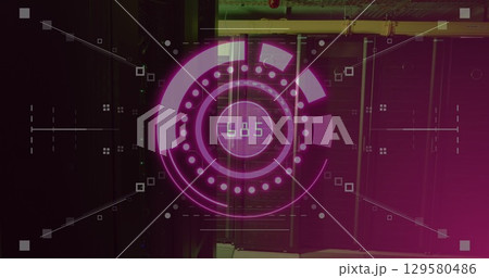 Image of scope scanning with data processing over server room 129580486