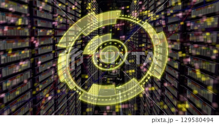 Image of scope scanning with moving columns over server room 129580494