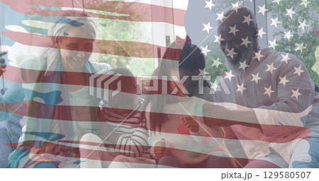 Image of flag of usa over african american family Image of flag of usa over african american family 129580507