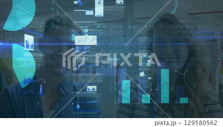 Image of data processing over caucasian business people 129580562