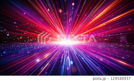魔法のようなキラキラ 宇宙風サンバースト 青紫 ピンク 赤 近未来の雰囲気 背景素材 16:9サイズ 129580937