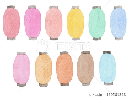 【水彩】提灯のイラストセット 129581228