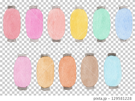 【水彩】提灯のイラストセット 129581228