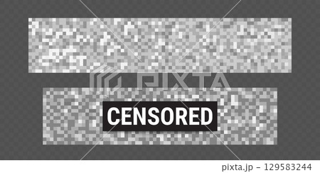 Gray censor bars with pixelated squares 129583244