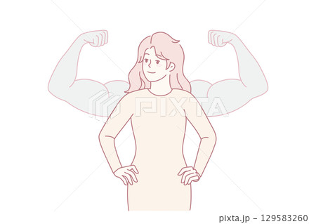 Confident woman with muscular arms behind Confident woman with muscular arms behind 129583260